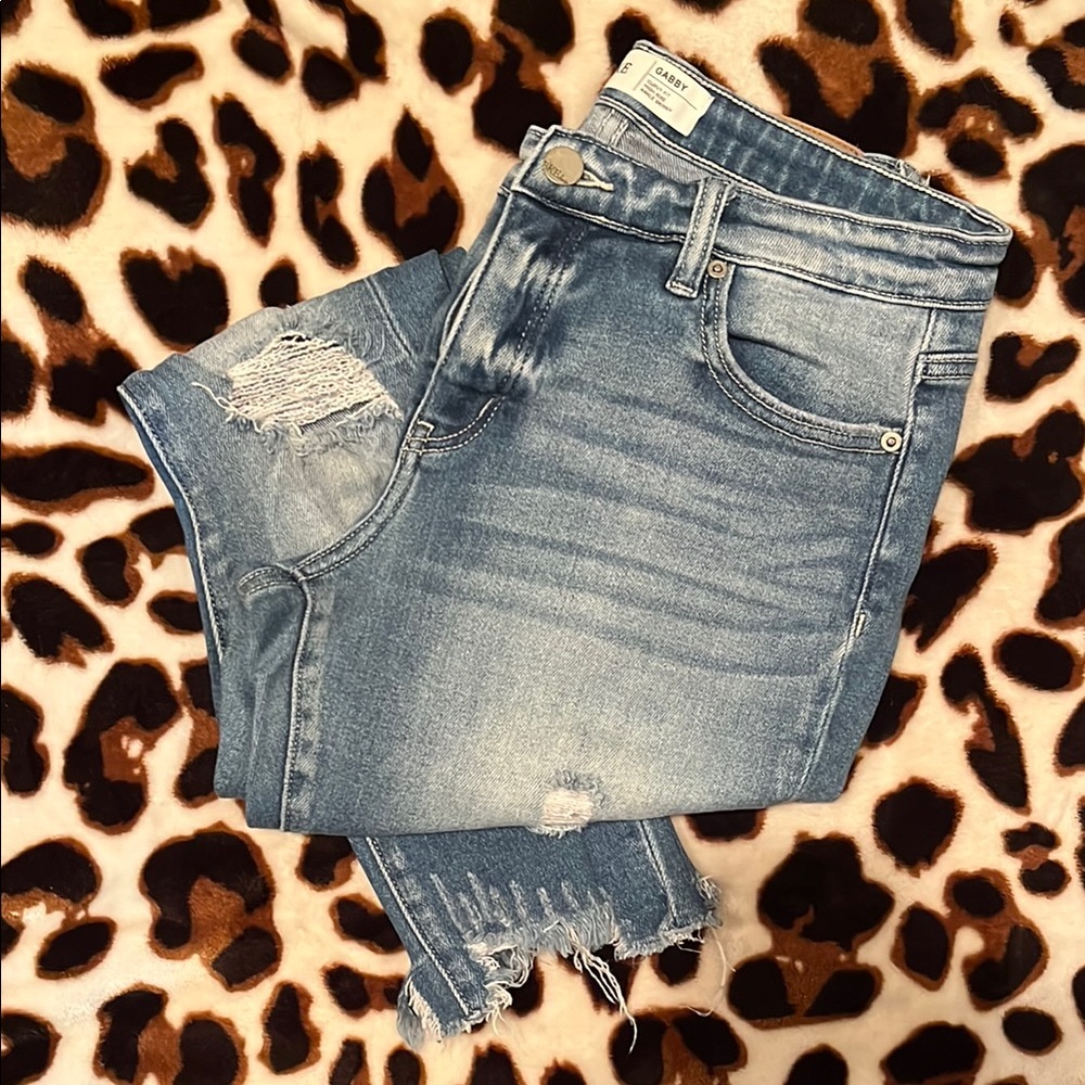 BKE Gabby High-Rise Light Blue Distressed Ankle Skinny Jeans